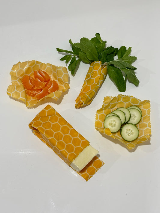 Sustain-a-Bee reusable Beeswax food wrap - "Bee Hive" pattern (Pack of Three -Small 5.5"X7")