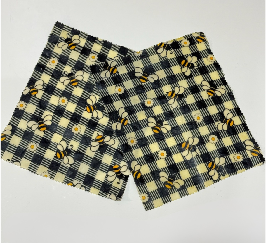 Sustain-a-Bee reusable Beeswax food wrap - "Honey Bee" (Pack of Four - Medium 8.5"X10.5")